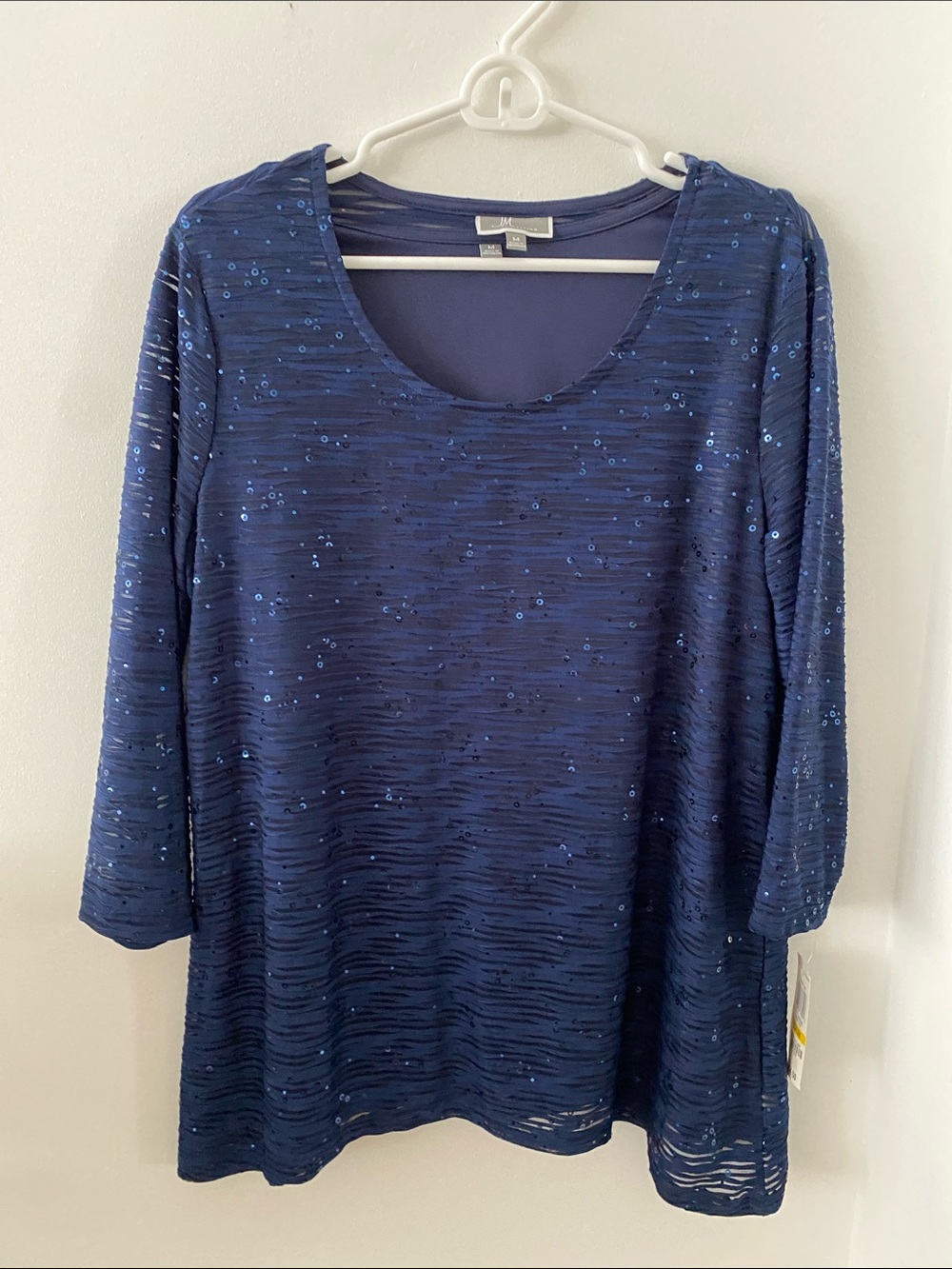 JM Navy Sequin Scoop Neck Long Sleeve Top